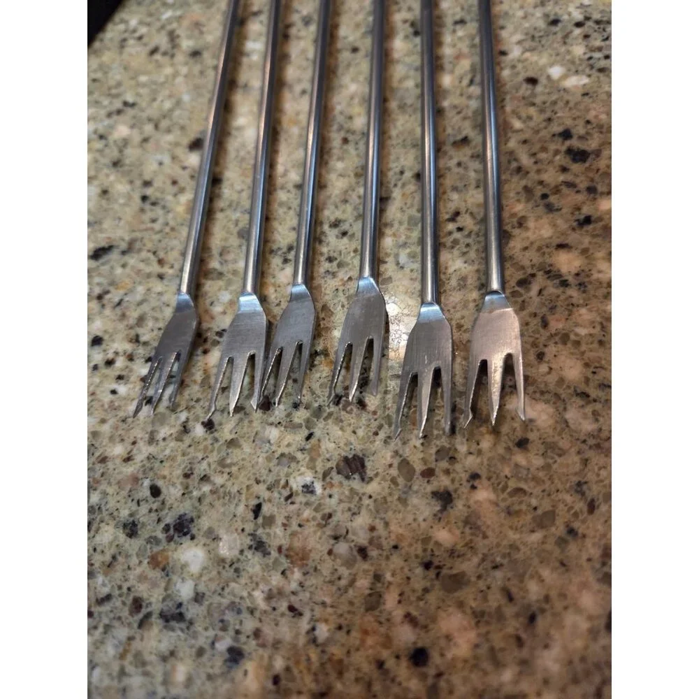 Set 6 Vintage MCM Otagiri Fondue Forks Stainless Wood‎ Handles Japan